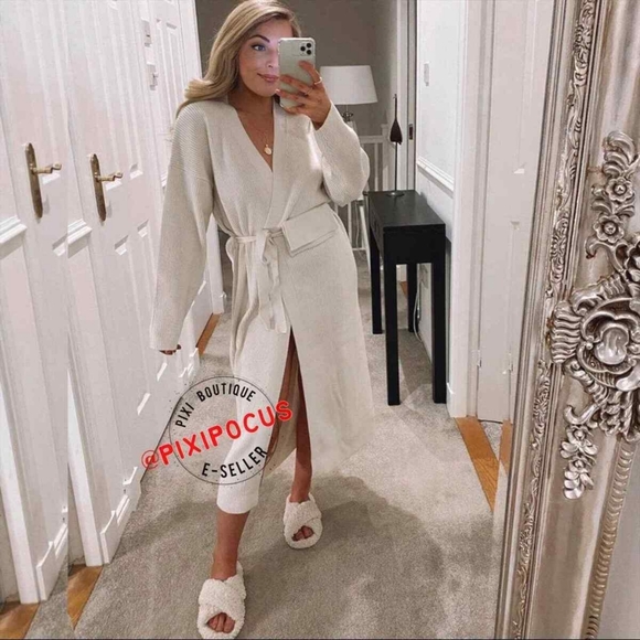 Zara Ribbed Knit Coat M Cream NWT - Picture 3 of 14